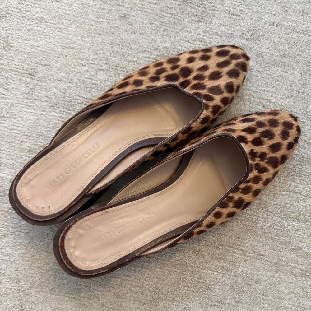 Mari Giudicelli Leopard Print Pony hair Women's Mules